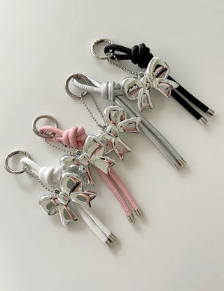 Leather strap ribbon keyring bag charm car keyring key holder