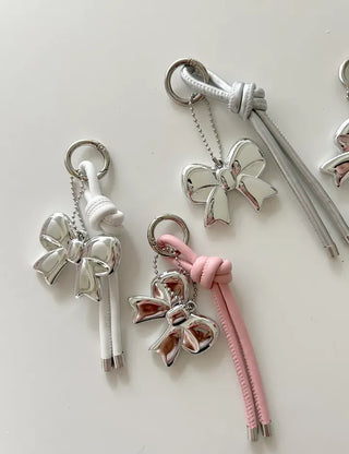 Leather strap ribbon keyring bag charm car keyring key holder