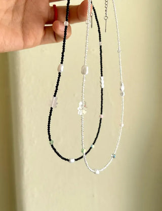 Teddy Bear Bead Necklace Surgical Steel Pearl Heart Kitsch