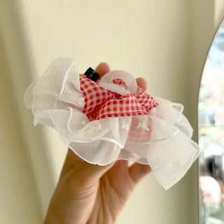 Checked lace hair clip, updo scrunchie