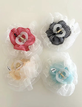Checked lace hair clip, updo scrunchie