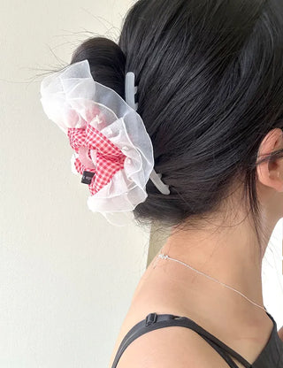 Checked lace hair clip, updo scrunchie