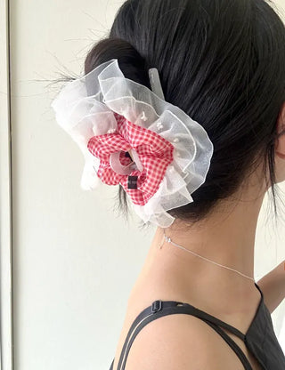 Checked lace hair clip, updo scrunchie