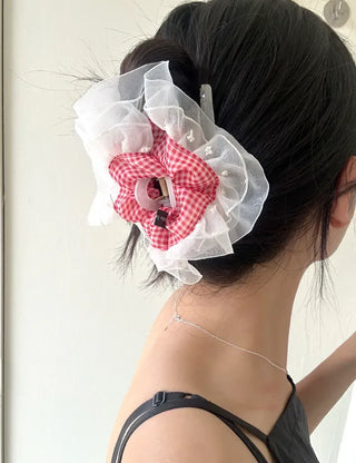Checked lace hair clip, updo scrunchie