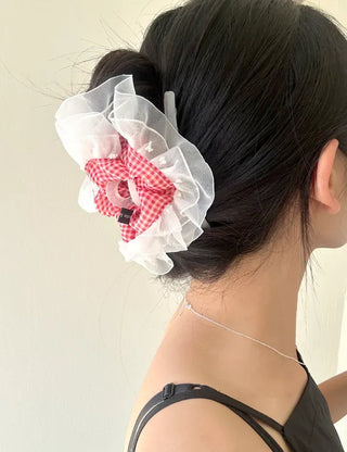 Checked lace hair clip, updo scrunchie