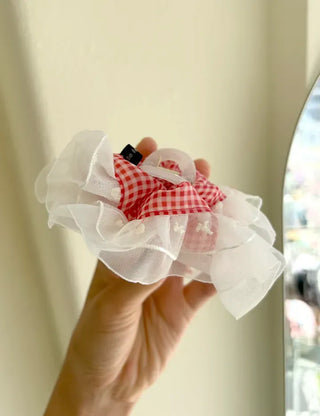 Checked lace hair clip, updo scrunchie