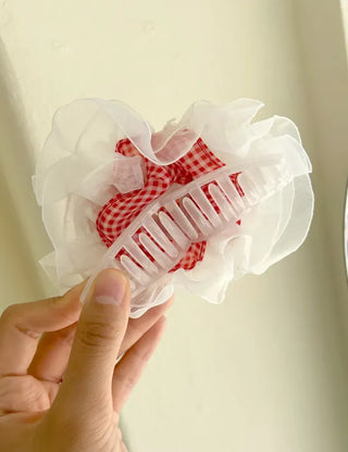 Checked lace hair clip, updo scrunchie