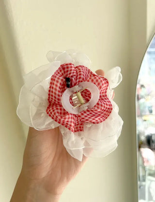 Checked lace hair clip, updo scrunchie