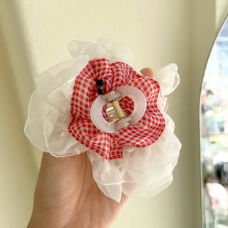 Checked lace hair clip, updo scrunchie