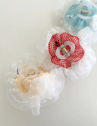 Checked lace hair clip, updo scrunchie