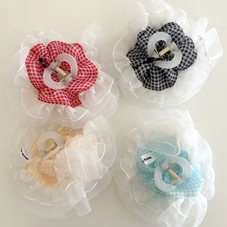 Checked lace hair clip, updo scrunchie