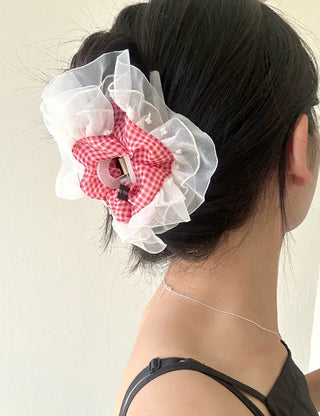 Checked lace hair clip, updo scrunchie