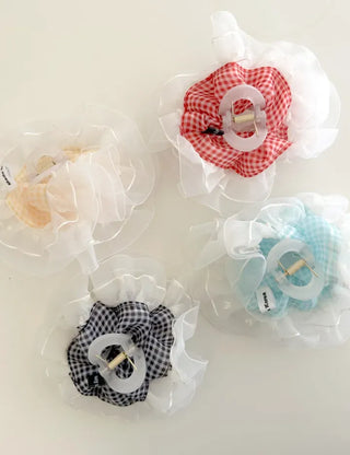 Checked lace hair clip, updo scrunchie