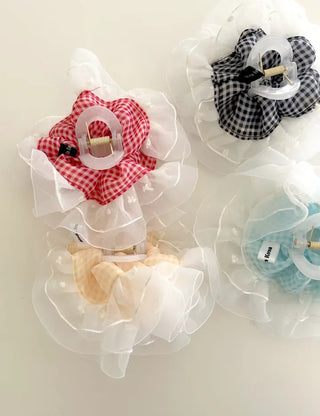 Checked lace hair clip, updo scrunchie