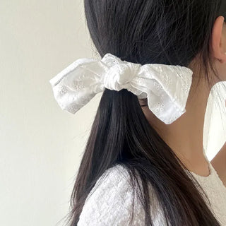 Eyelet oversized ribbon scrunchie hair tie