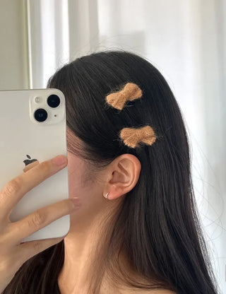 1+1 Set Petit Yarn Ribbon Mini Side Hair Clip