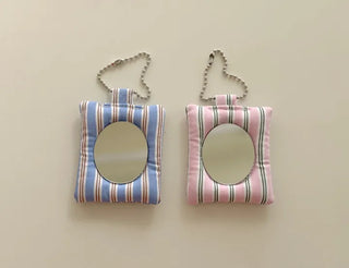 Square fabric mirror keyring bag portable mini mirror