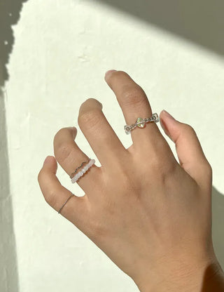 Luminous Heart Beaded Ring Set, Layered Thin Rings
