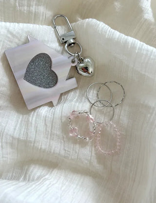 Luminous Heart Beaded Ring Set, Layered Thin Rings