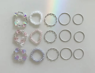 Luminous Heart Beaded Ring Set, Layered Thin Rings