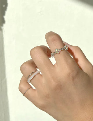 Luminous Heart Beaded Ring Set, Layered Thin Rings