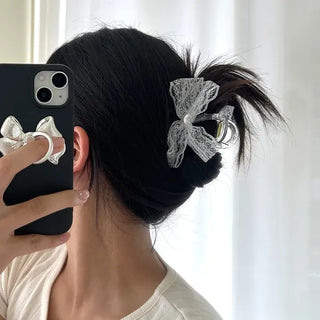 Pearl heart ribbon hair clip lace hair clip