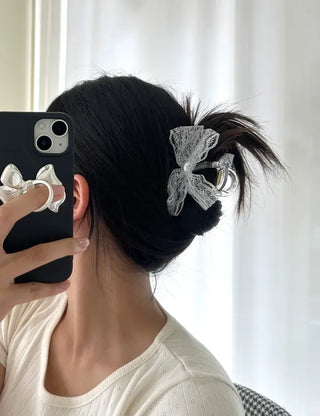Pearl heart ribbon hair clip lace hair clip