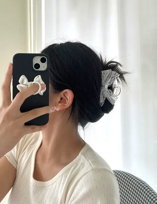 Pearl heart ribbon hair clip lace hair clip