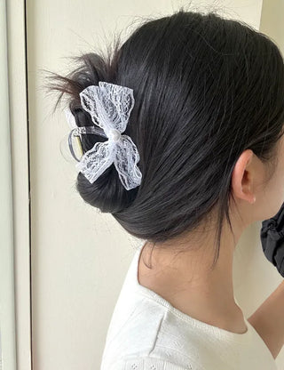 Pearl heart ribbon hair clip lace hair clip