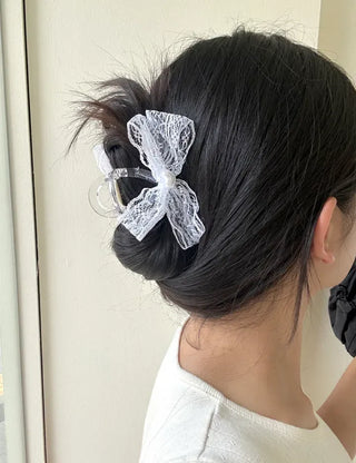 Pearl heart ribbon hair clip lace hair clip