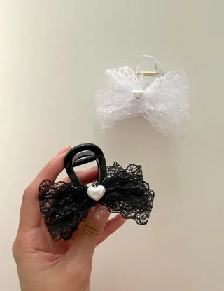 Pearl heart ribbon hair clip lace hair clip
