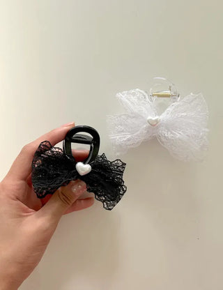 Pearl heart ribbon hair clip lace hair clip