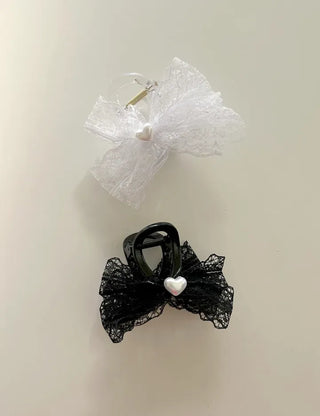 Pearl heart ribbon hair clip lace hair clip