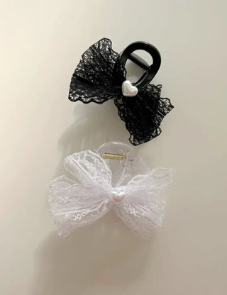 Pearl heart ribbon hair clip lace hair clip
