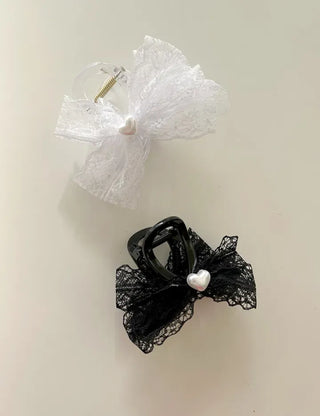 Pearl heart ribbon hair clip lace hair clip