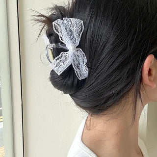 Pearl heart ribbon hair clip lace hair clip