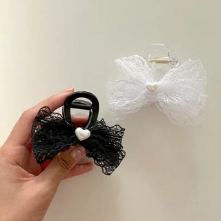 Pearl heart ribbon hair clip lace hair clip