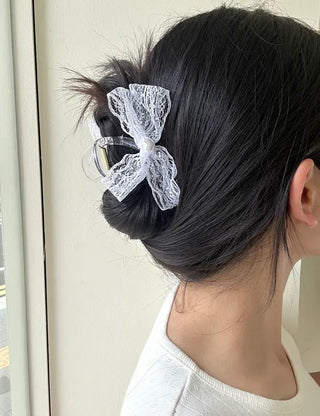 Pearl heart ribbon hair clip lace hair clip