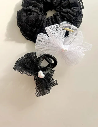 Pearl heart ribbon hair clip lace hair clip