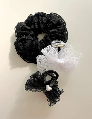Pearl heart ribbon hair clip lace hair clip