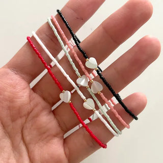 Mother-of-pearl heart knot bracelet women's layered bead cord bracelet