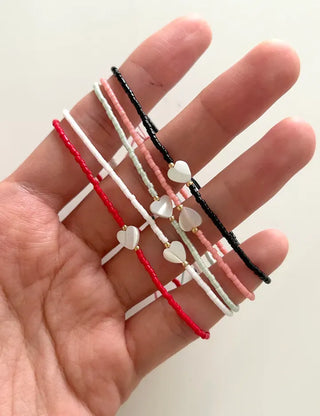 Mother-of-pearl heart knot bracelet women's layered bead cord bracelet