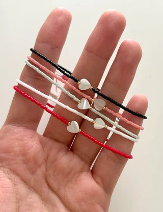 Mother-of-pearl heart knot bracelet women's layered bead cord bracelet
