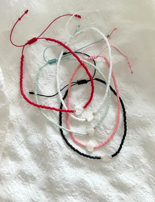 Mother-of-pearl heart knot bracelet women's layered bead cord bracelet