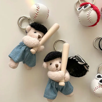 Baseball Teddy Bear Keyring Bag Decor Couple Keyholder