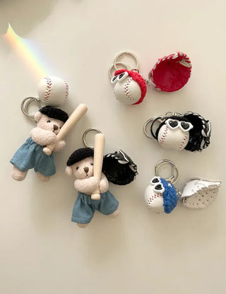 Baseball Teddy Bear Keyring Bag Decor Couple Keyholder