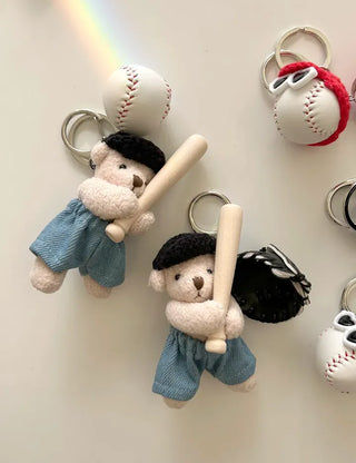 Baseball Teddy Bear Keyring Bag Decor Couple Keyholder