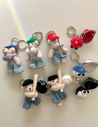 Baseball Teddy Bear Keyring Bag Decor Couple Keyholder