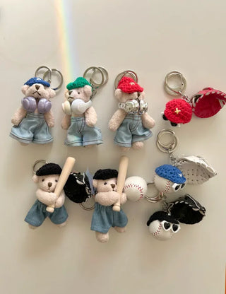 Baseball Teddy Bear Keyring Bag Decor Couple Keyholder