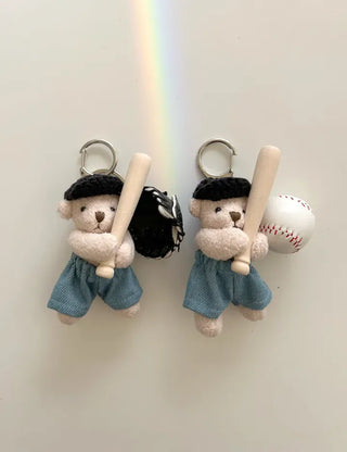 Baseball Teddy Bear Keyring Bag Decor Couple Keyholder